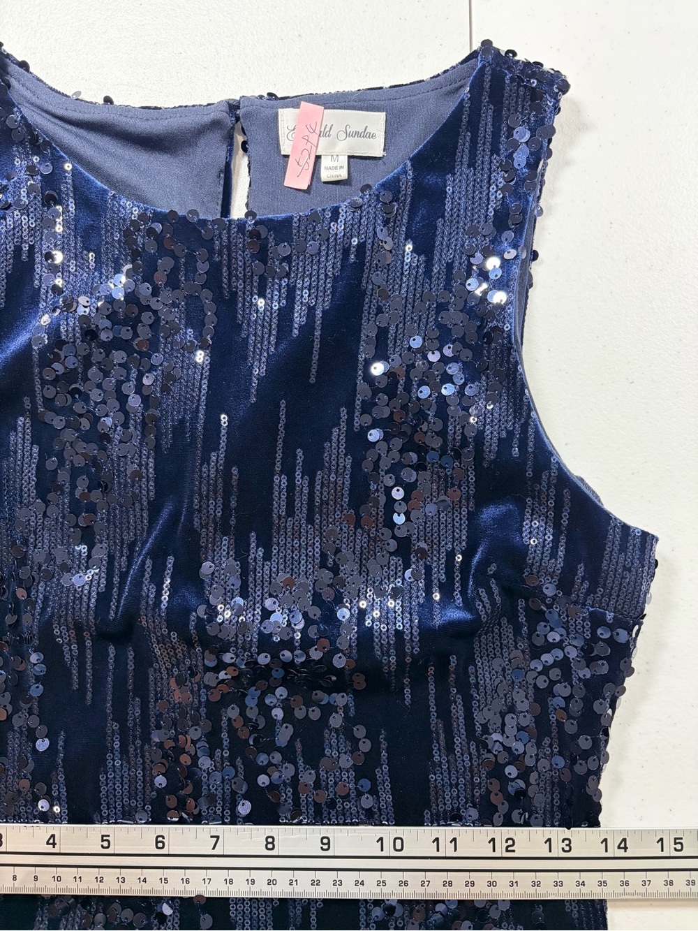 Navy Velvet Sequin Bodycon Sleeveless Sheath Dress (M) - Picture 8 of 12